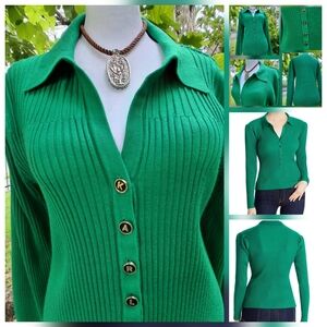 🔥Karl Lagerfeld EXOTIC Green V-Neck Sweater Size Large EUC & FREE GIFT